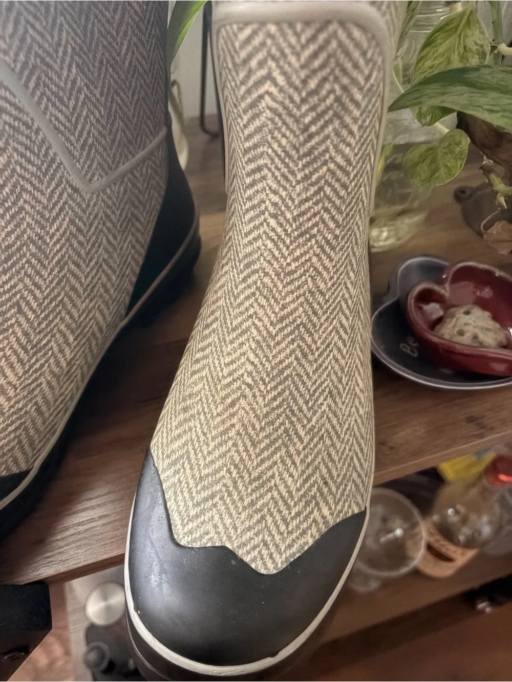 Women's Tan Herringbone Waterproof Winter Rain Boots